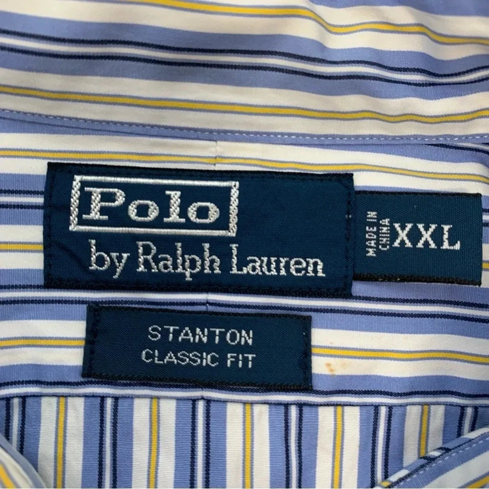 Polo Ralph Lauren Shirt Men‎ XXL  Stanton Classic Blue Stripe Pony 100% Cotton